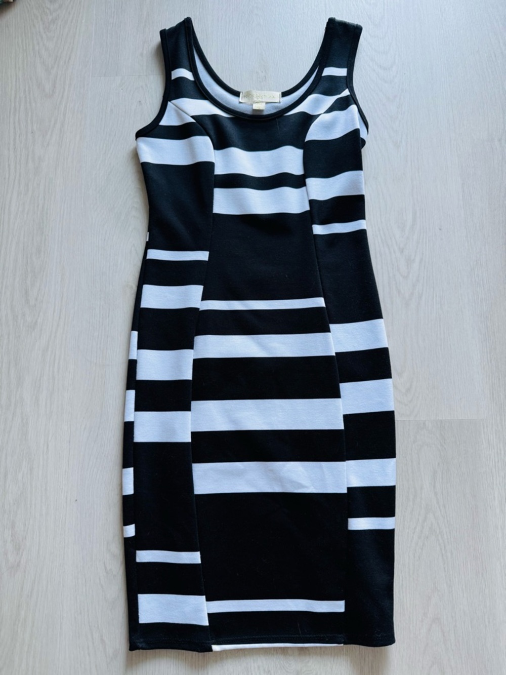Nicki Minaj Black and White Striped Midi Sheath Dress